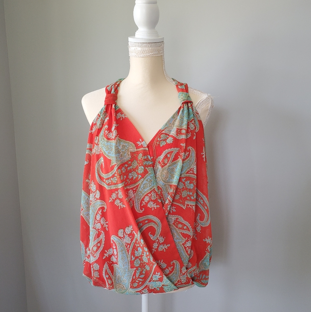 KUT from the Kloth Sleeveless Top Orange Paisley